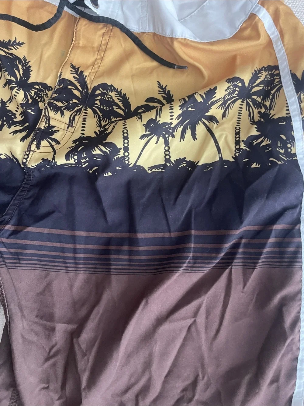 burnside Yellow, Black & Brown Palm-Print Swim Board Shorts